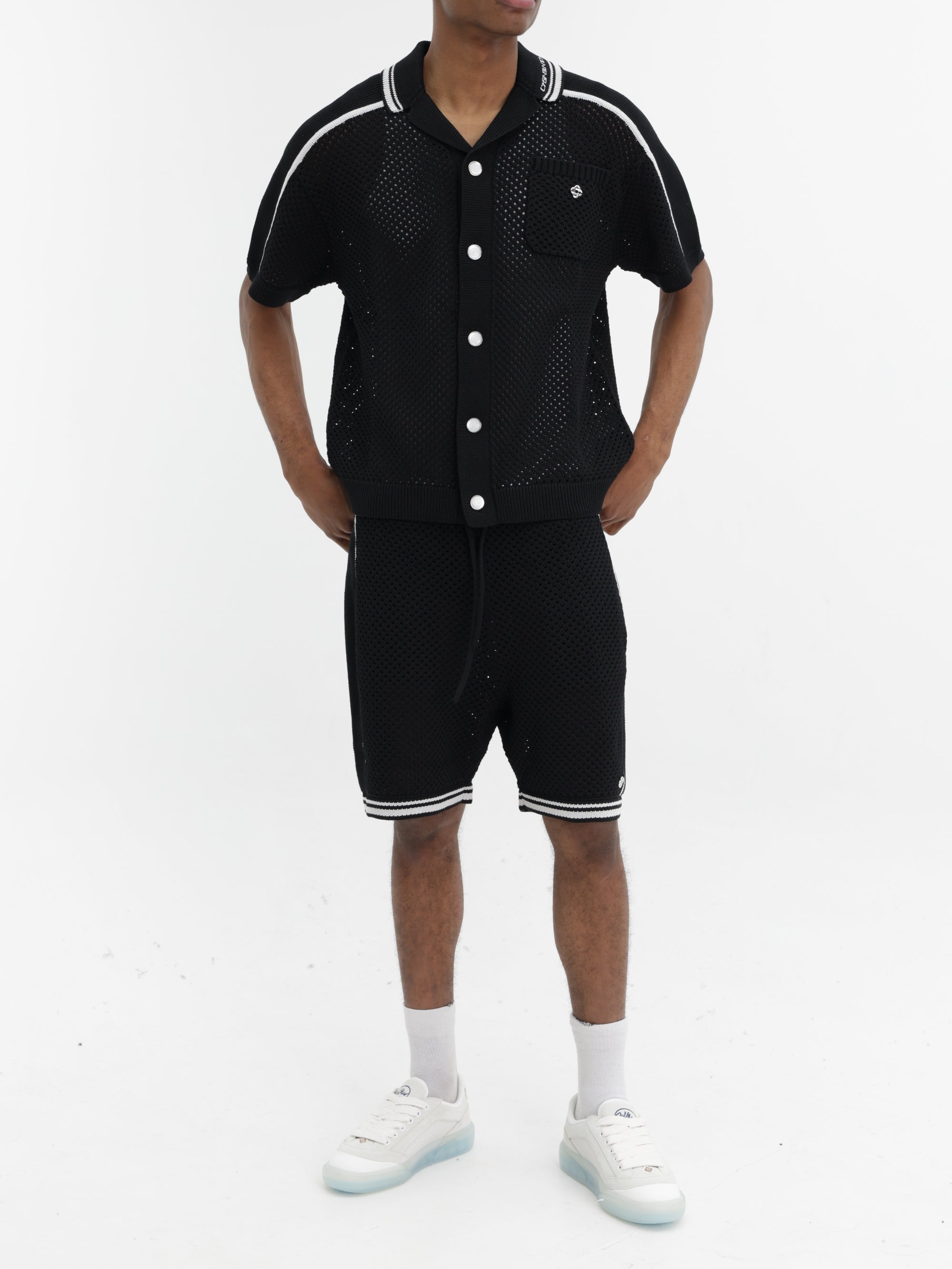 Casablanca Shirt White Stripe Mesh Ss Black