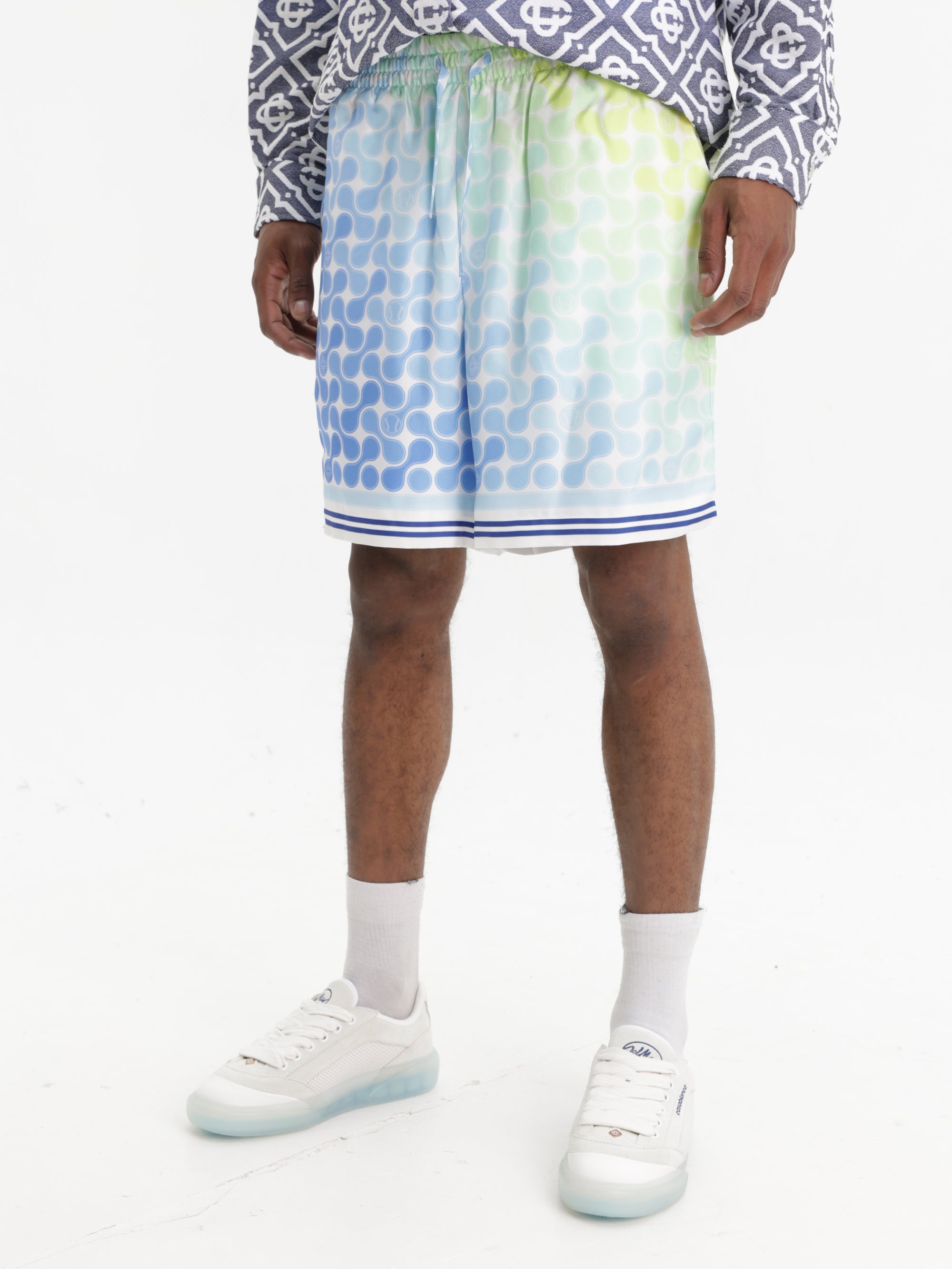 Casablanca Shorts Tennis Tile Silk Blue