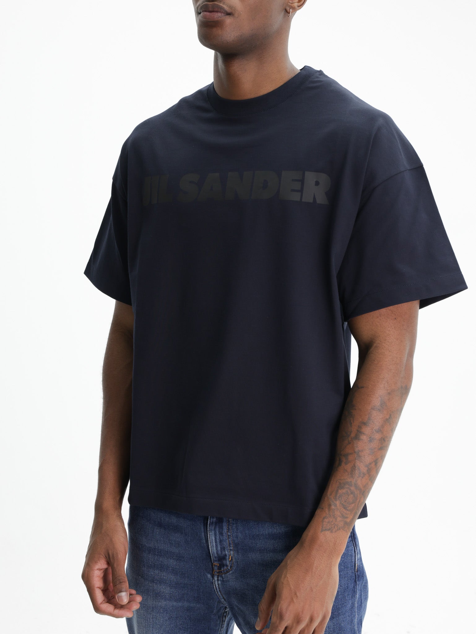 Jil Sander T-Shirt Black Print Crew Navy