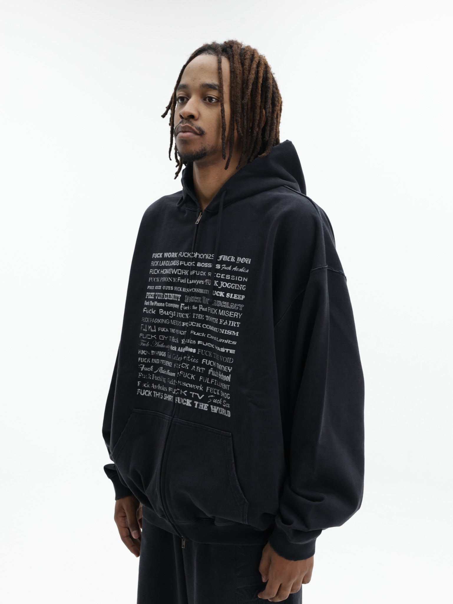 Vetements Jacket Fuck Everything Zip-Up With Hood Washed-Out Black