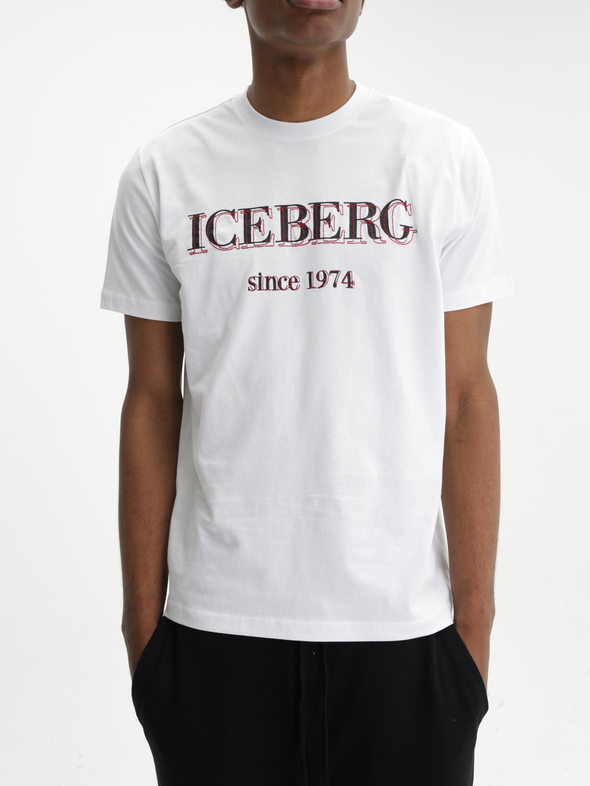 Iceberg T-Shirt Black Logo Print Crew White