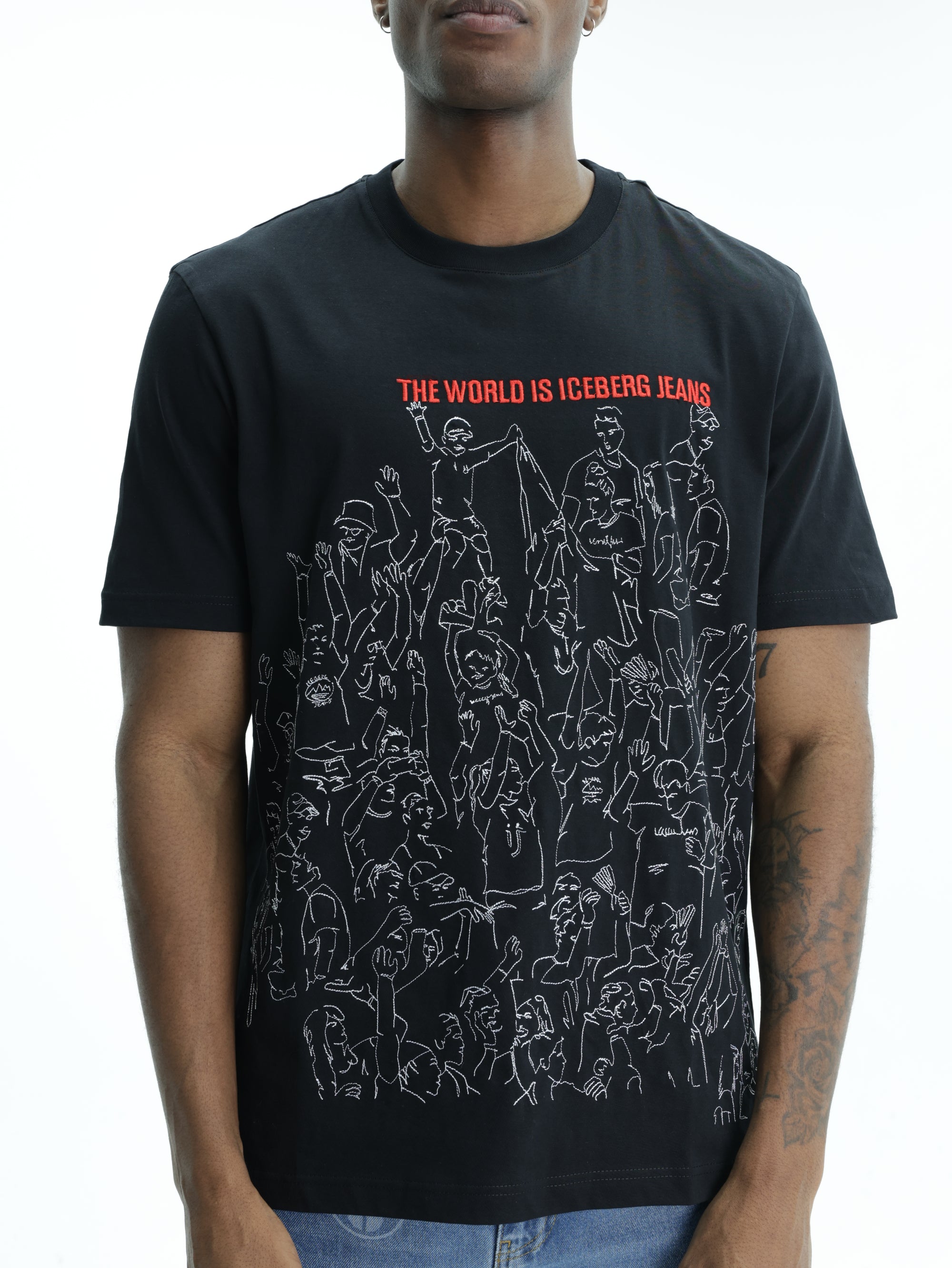 Iceberg Jeans T-Shirt People Ao Print  Black