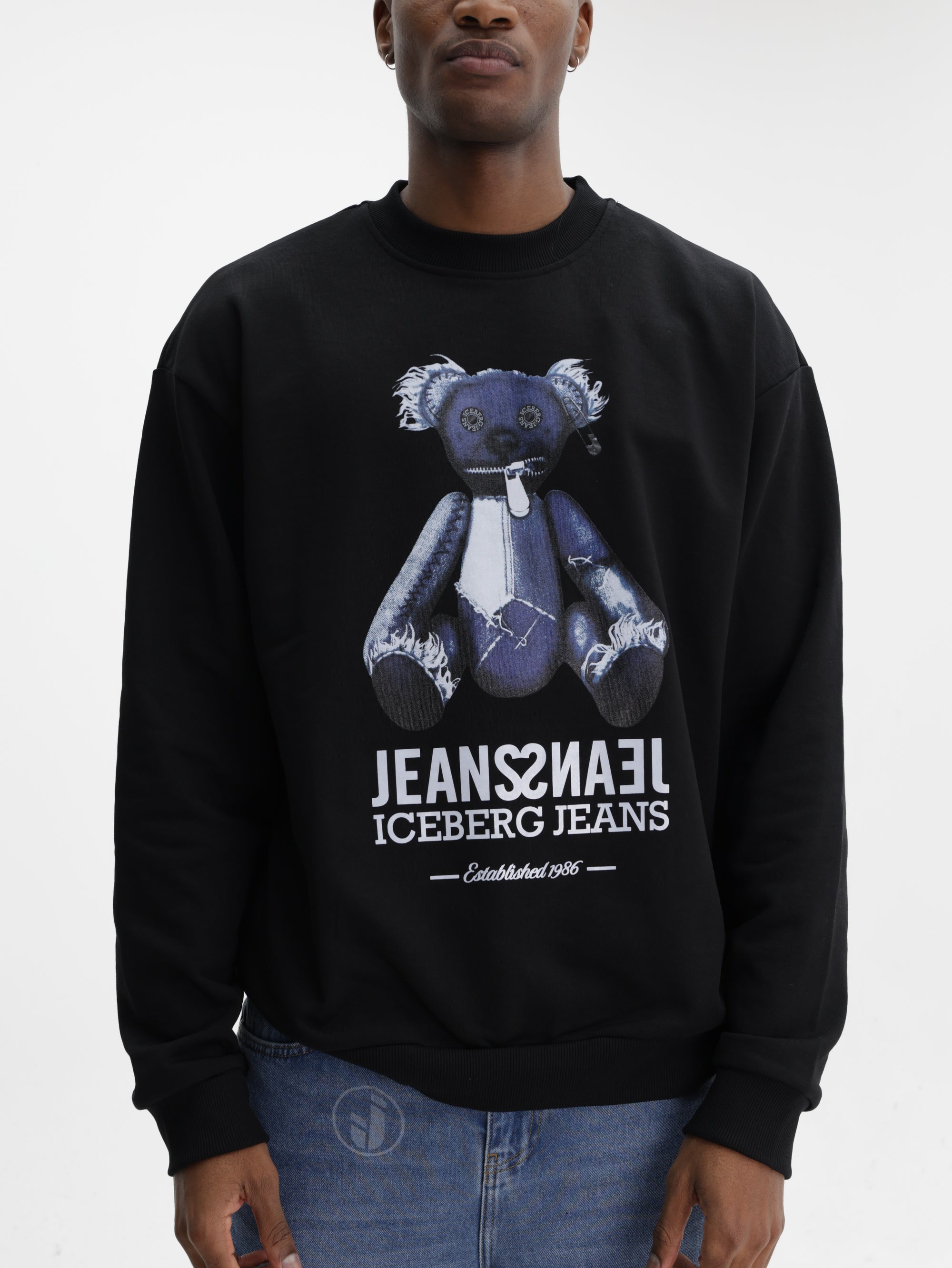 Iceberg Jeans Sweater Teddy Print Black