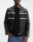 Iceberg Jeans Jacket White Stripe Leather Black