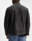 Iceberg Jeans Jacket White Stripe Leather Black