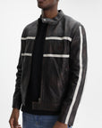 Iceberg Jeans Jacket White Stripe Leather Black