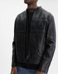 Iceberg Jeans Jacket Leather Navy Stripes Black