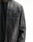 Iceberg Jeans Jacket Leather Navy Stripes Black