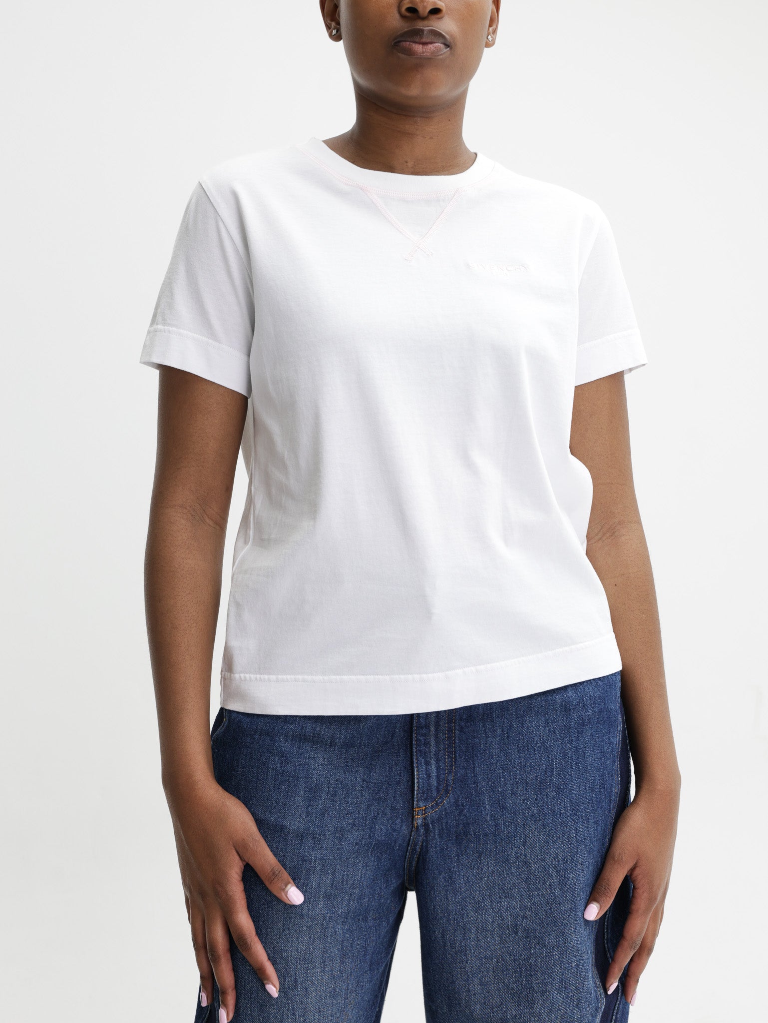 Givenchy T-Shirt Pink Logo Embroidery White