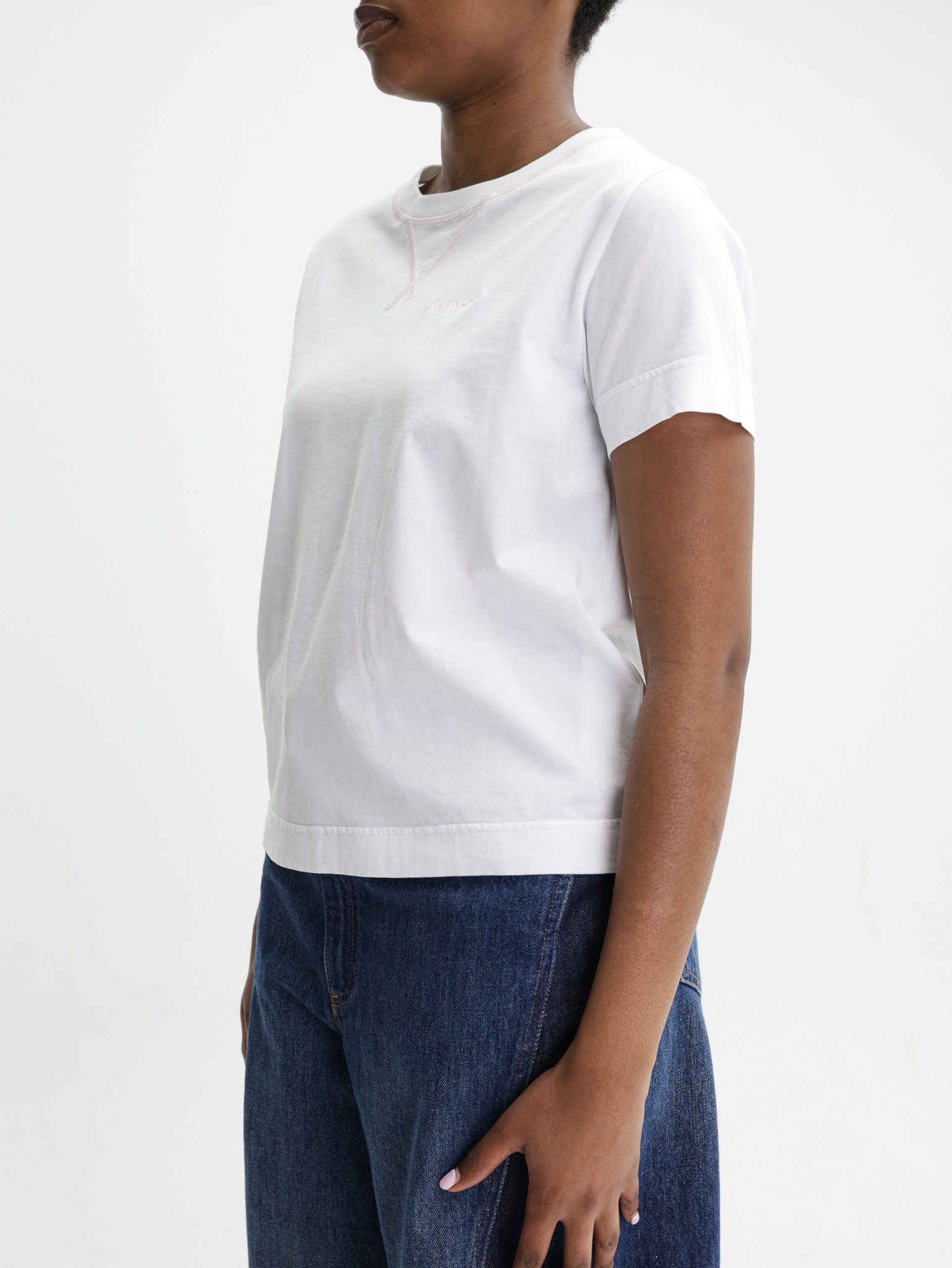 Givenchy T-Shirt Pink Logo Embroidery White