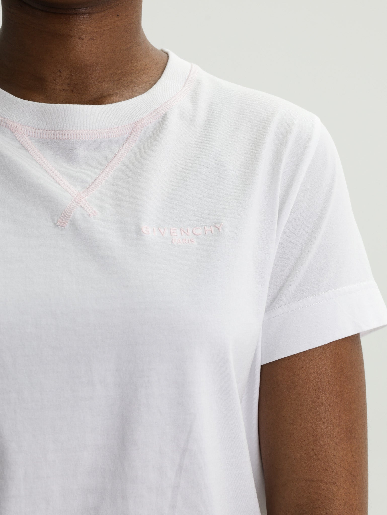 Givenchy T-Shirt Pink Logo Embroidery White