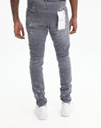 Purple Jeans Worn Knee Slit Grey