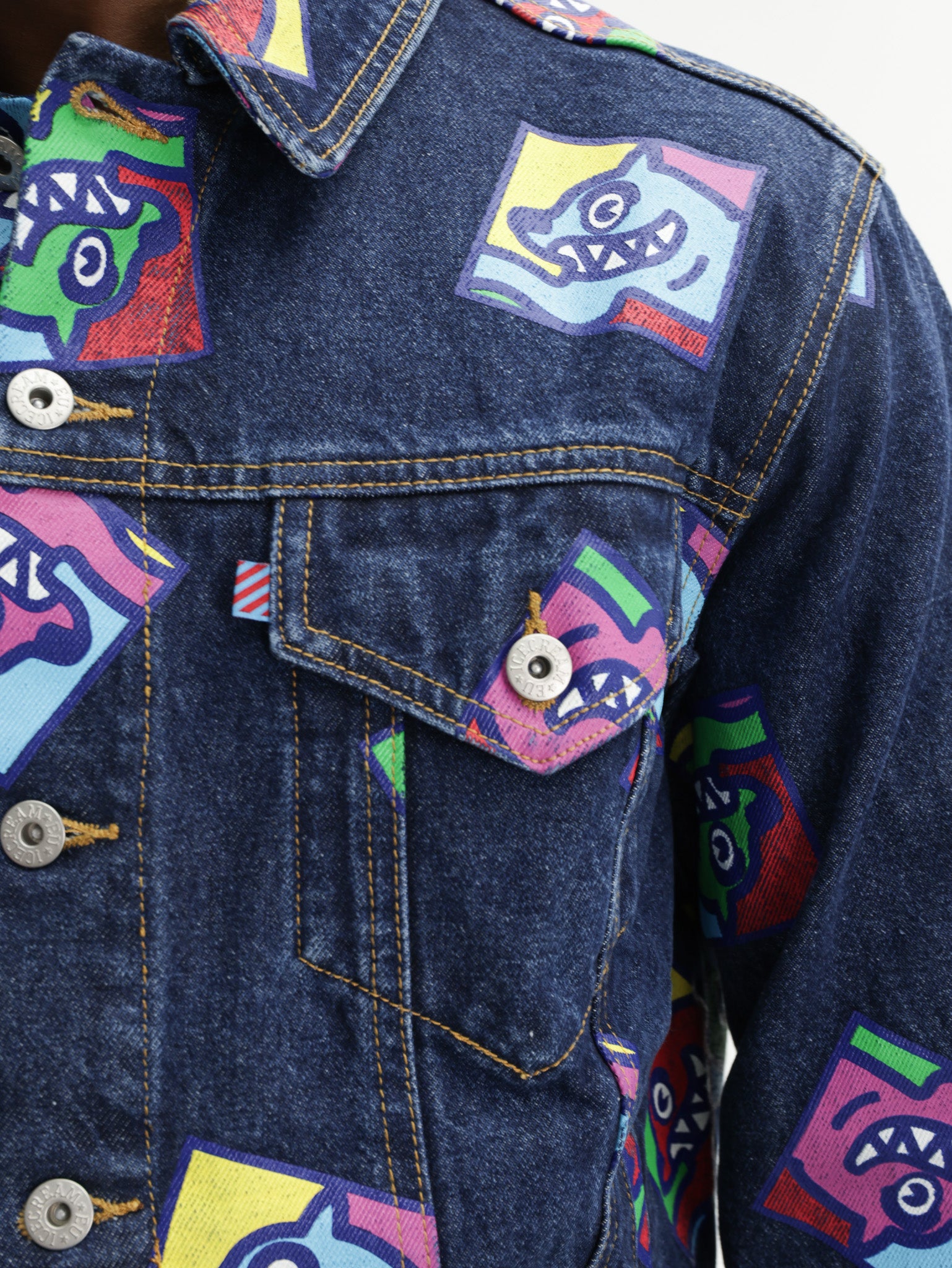Ice Cream Jacket Running Dog Tile Denim Trucker Indigo