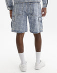 Ice Cream Shorts Repeat Print Denim Heavy Wash Blue