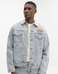 Billionaire Boys Club Denim Jacket Souvenir Cord Collar Trucker Light Wash Blue