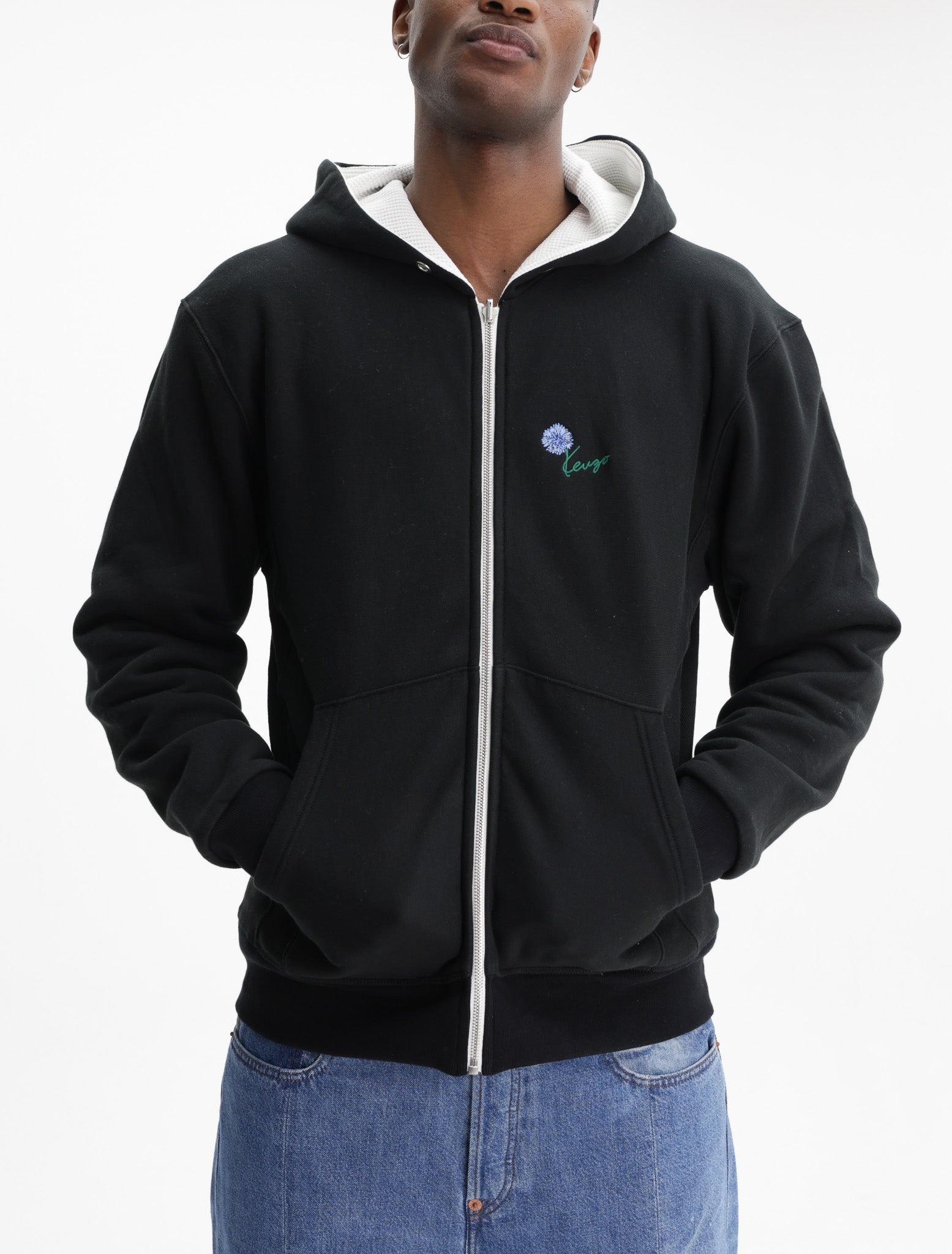Kenzo Hoodie Blue Tulip Zip Up Black