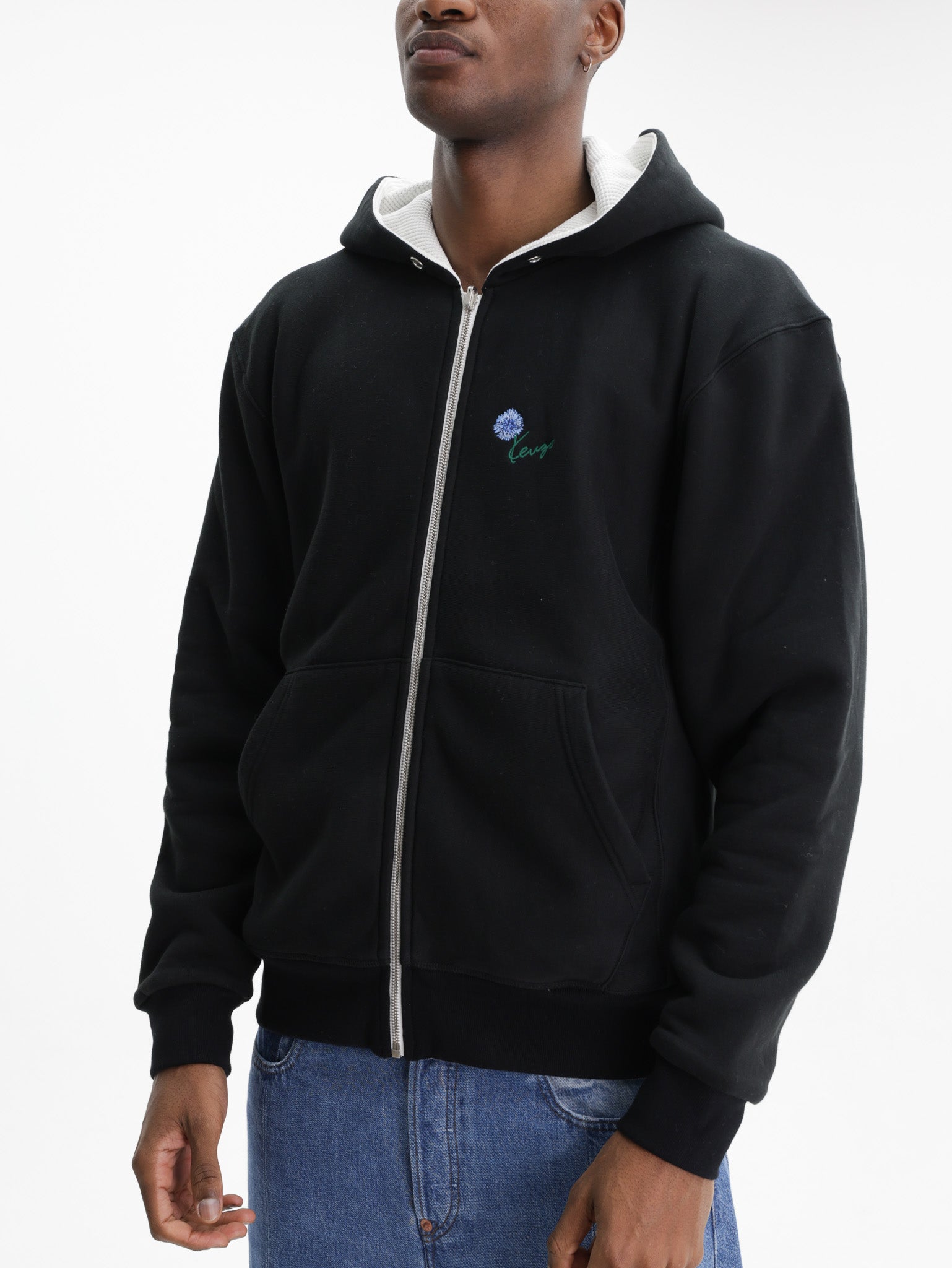 Kenzo Hoodie Blue Tulip Zip Up Black