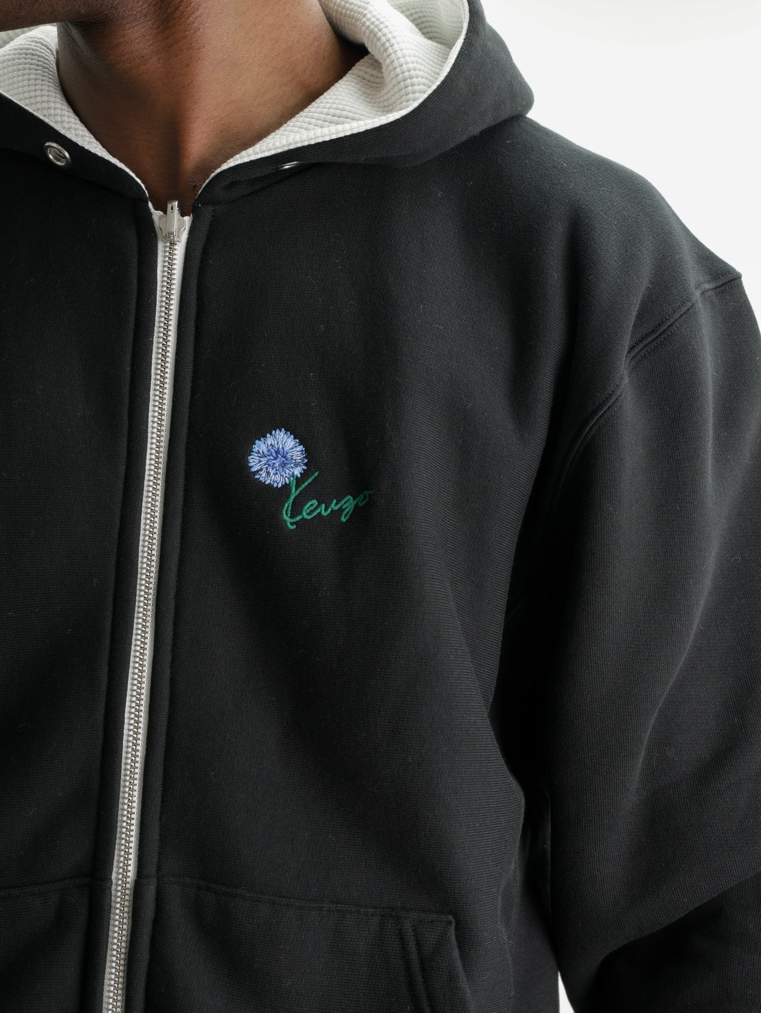 Kenzo Hoodie Blue Tulip Zip Up Black