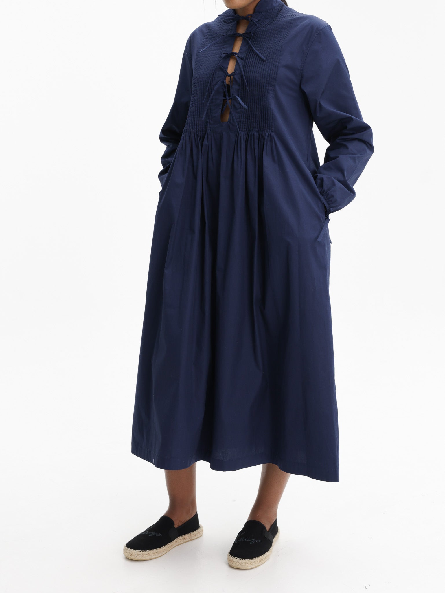 Kenzo Dress Long Sleeve Poplin Blue/Black