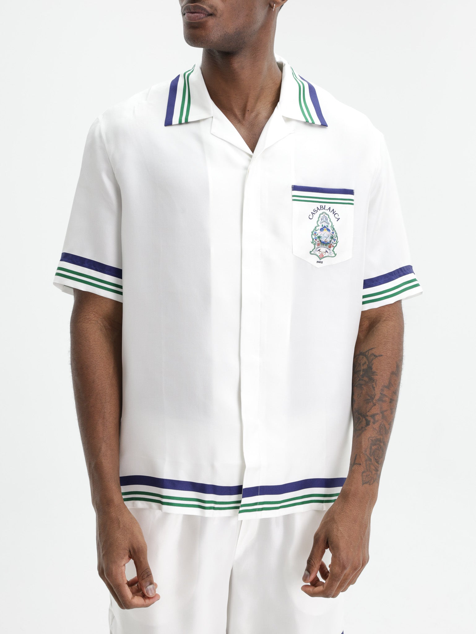 Casablanca Hotel Emblem Cuban Collar Ss Shirt White