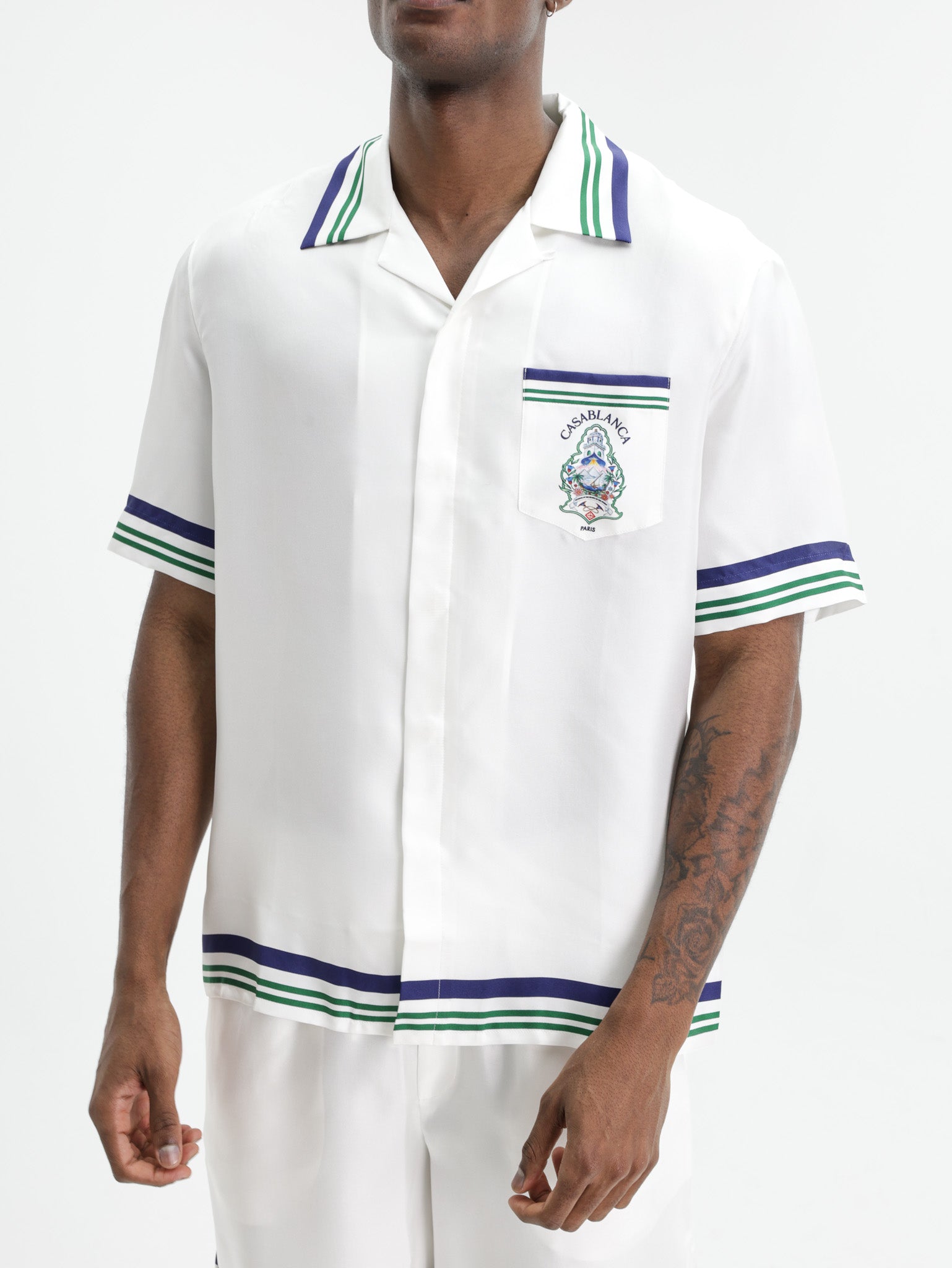 Casablanca Hotel Emblem Cuban Collar Ss Shirt White