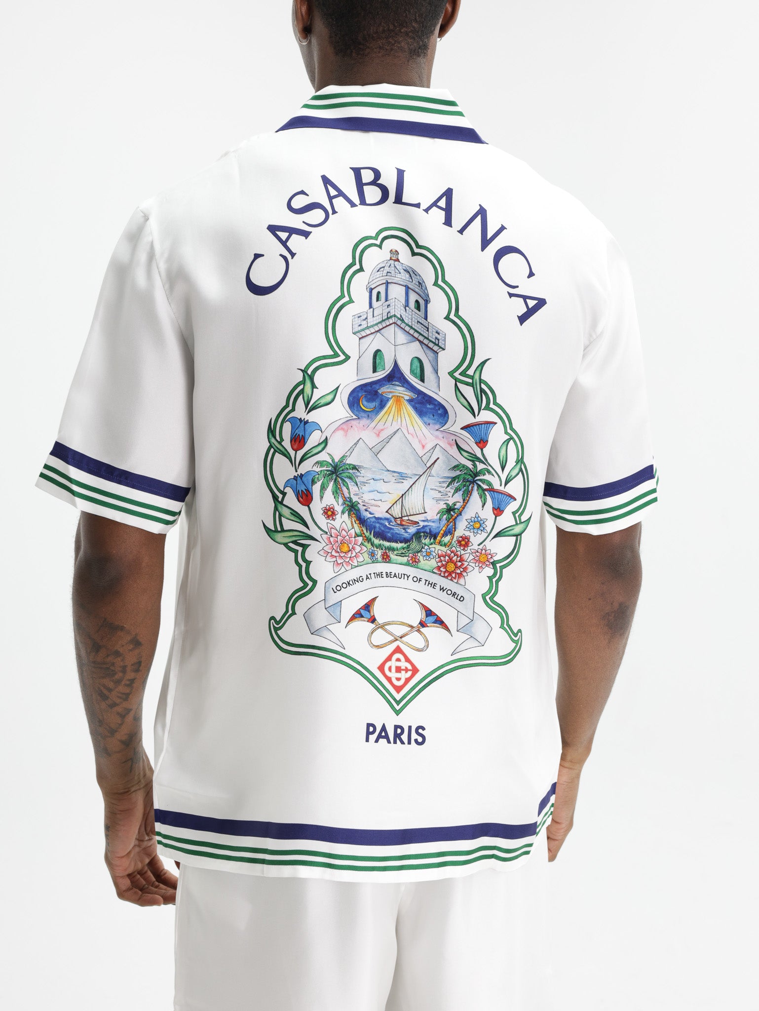 Casablanca Hotel Emblem Cuban Collar Ss Shirt White