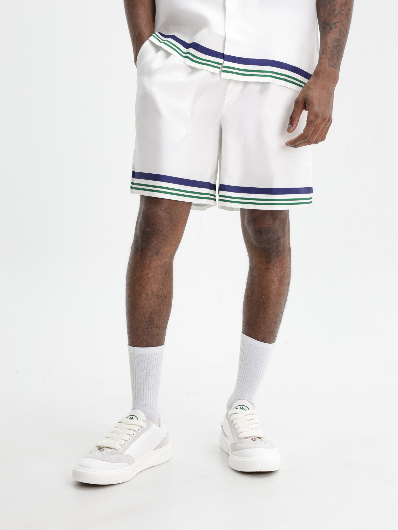 Casablanca Hotel Emblem Silk Shorts White