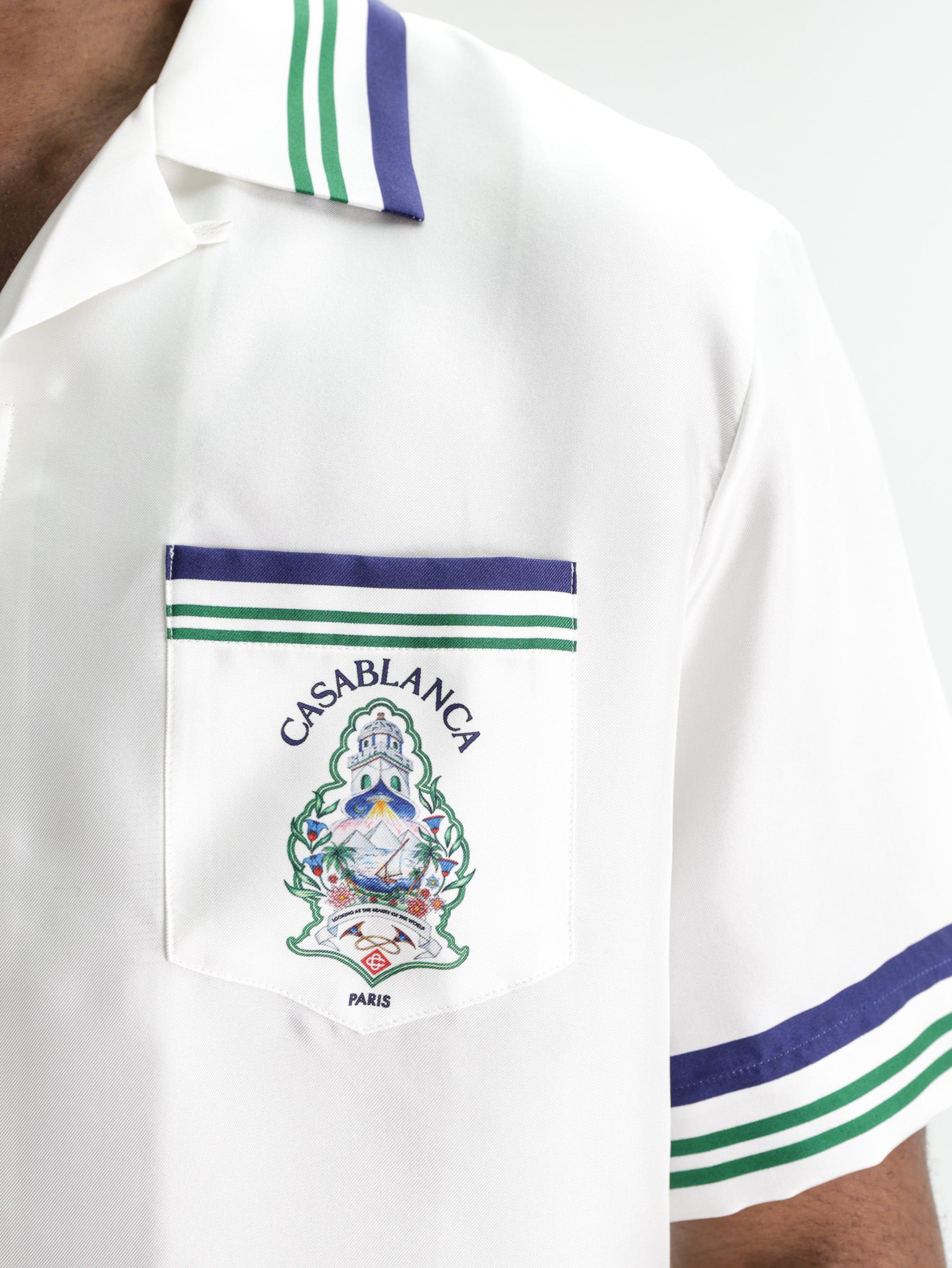 Casablanca Hotel Emblem Cuban Collar Ss Shirt White