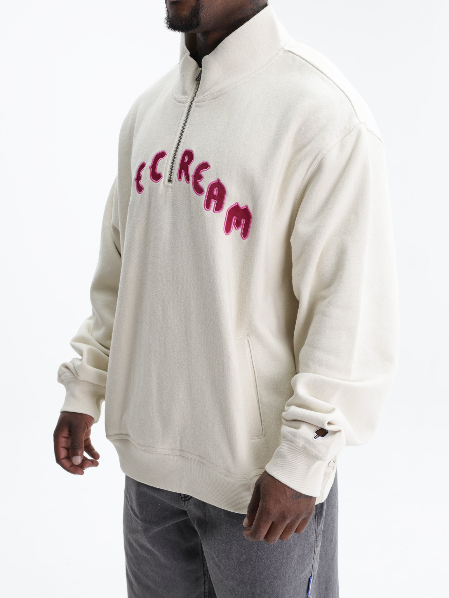 Ice Cream Half Zip Logo Sweater White