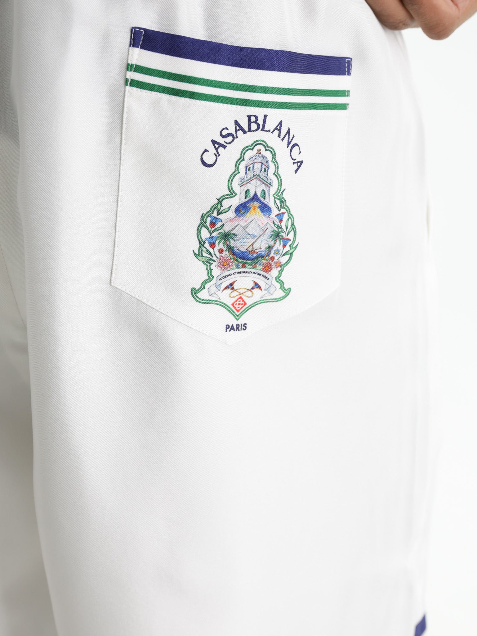 Casablanca Hotel Emblem Silk Shorts White