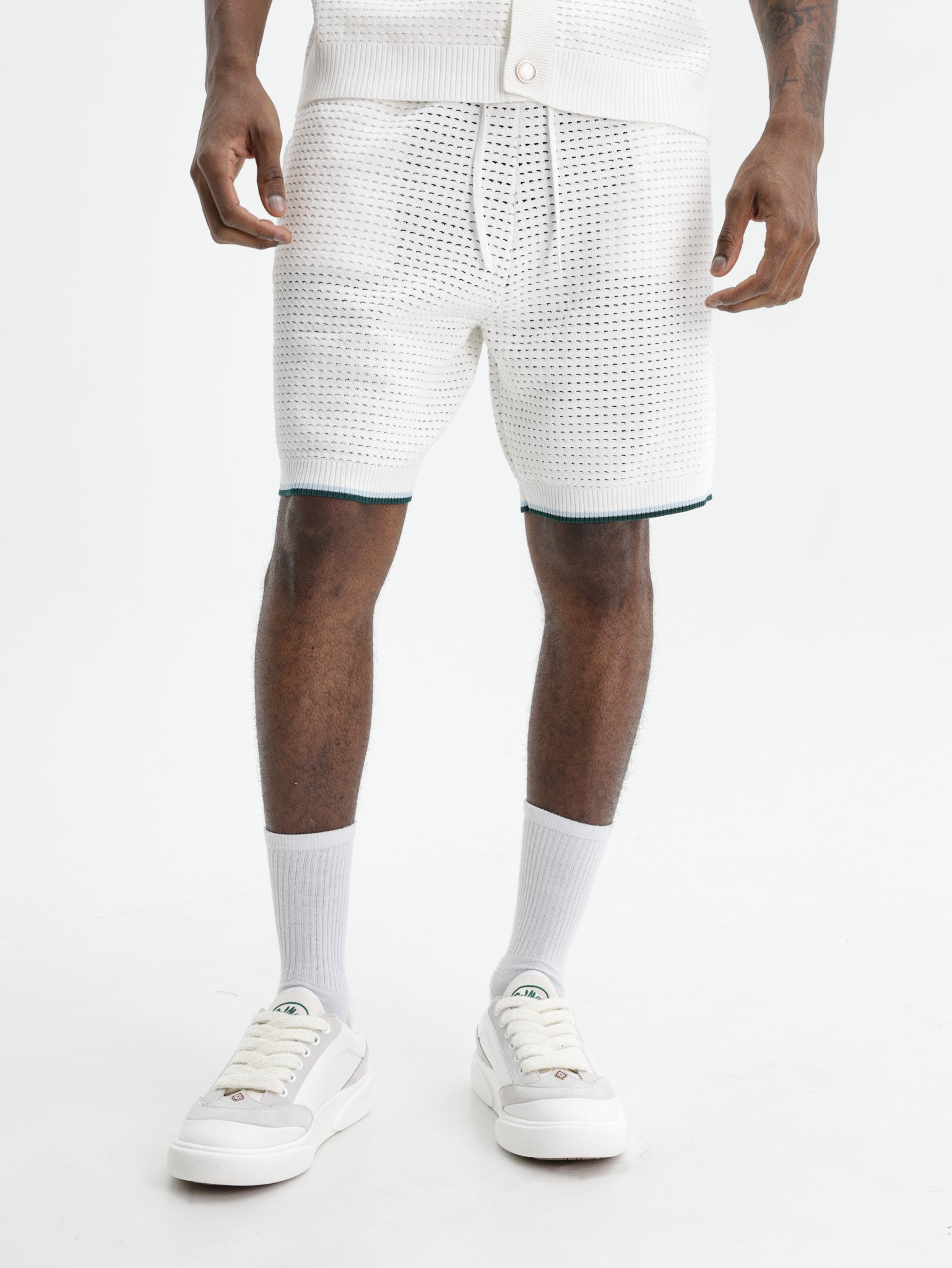 Casablanca Palm Tree Emblem Crochet Shorts White