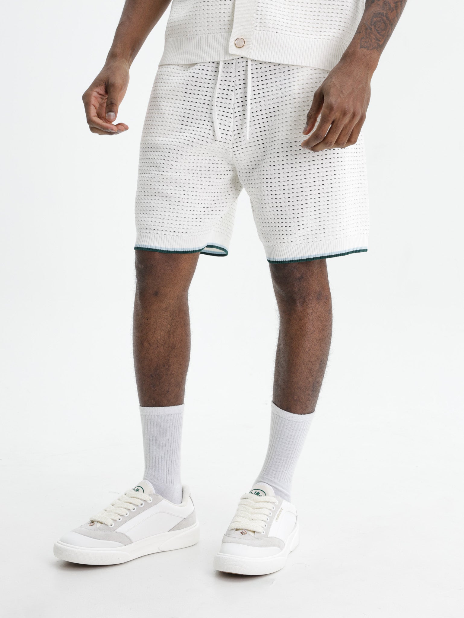 Casablanca Palm Tree Emblem Crochet Shorts White