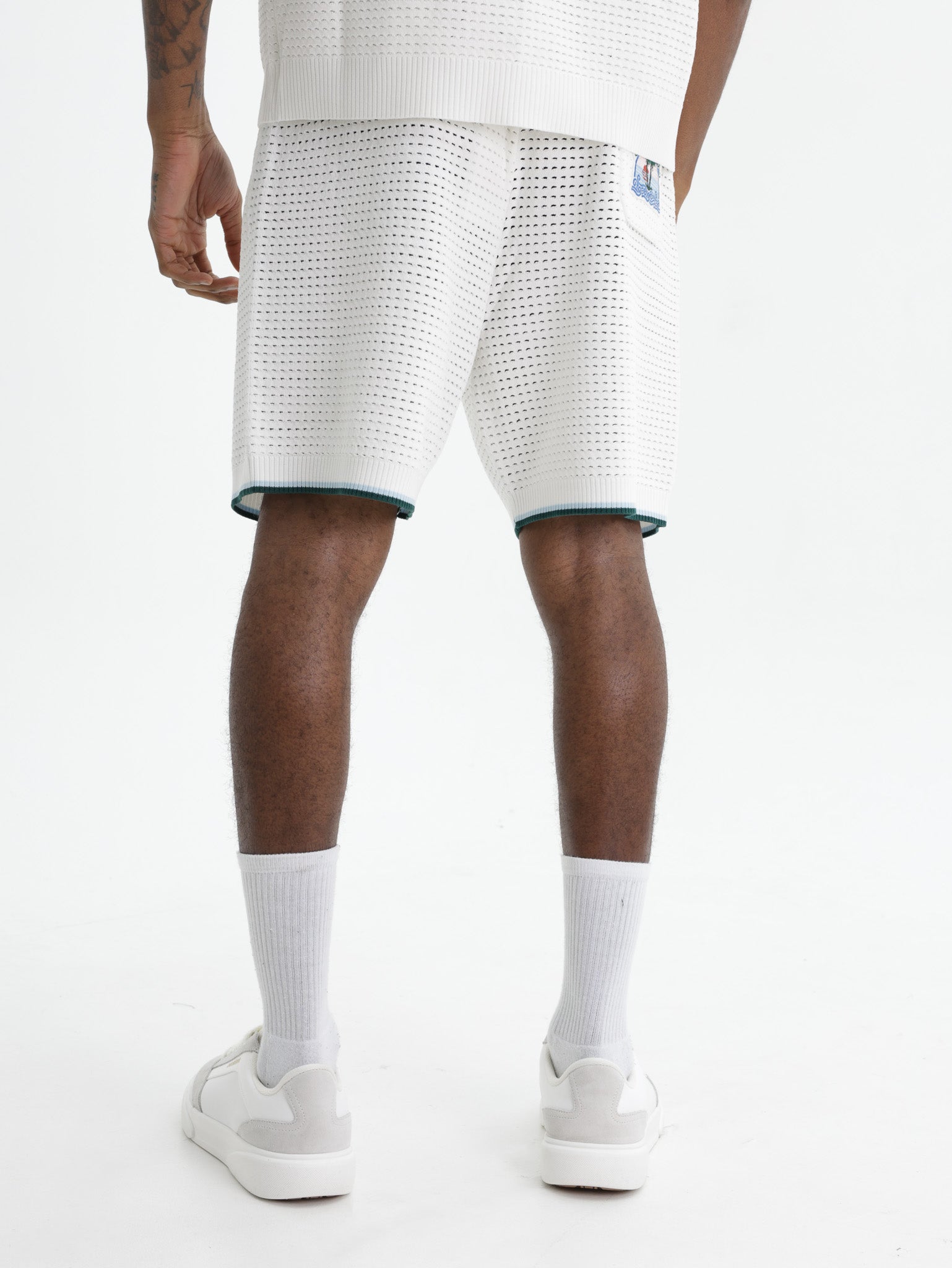 Casablanca Palm Tree Emblem Crochet Shorts White