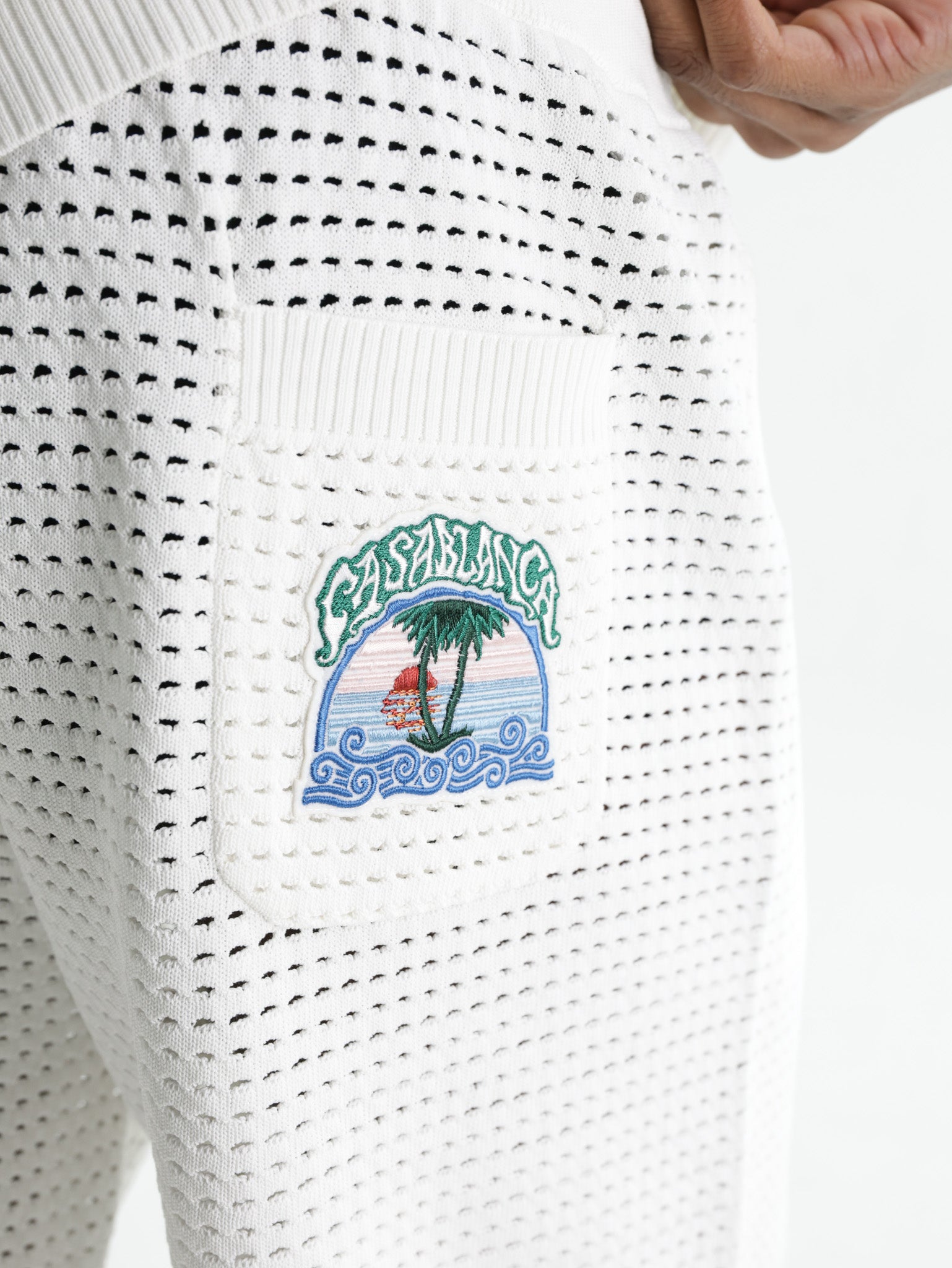 Casablanca Palm Tree Emblem Crochet Shorts White