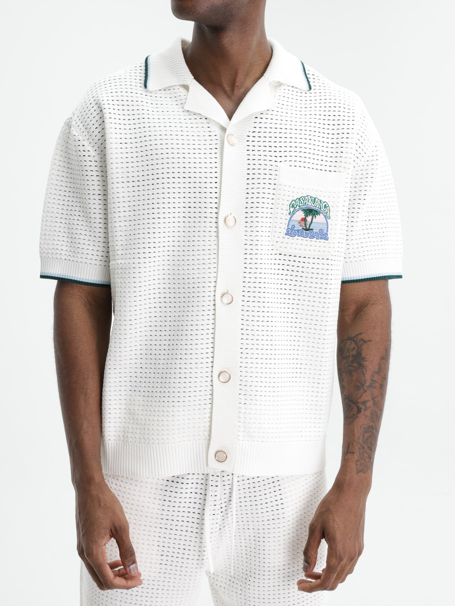 Casablanca Palm Tree Emblem Crochet Shirt White