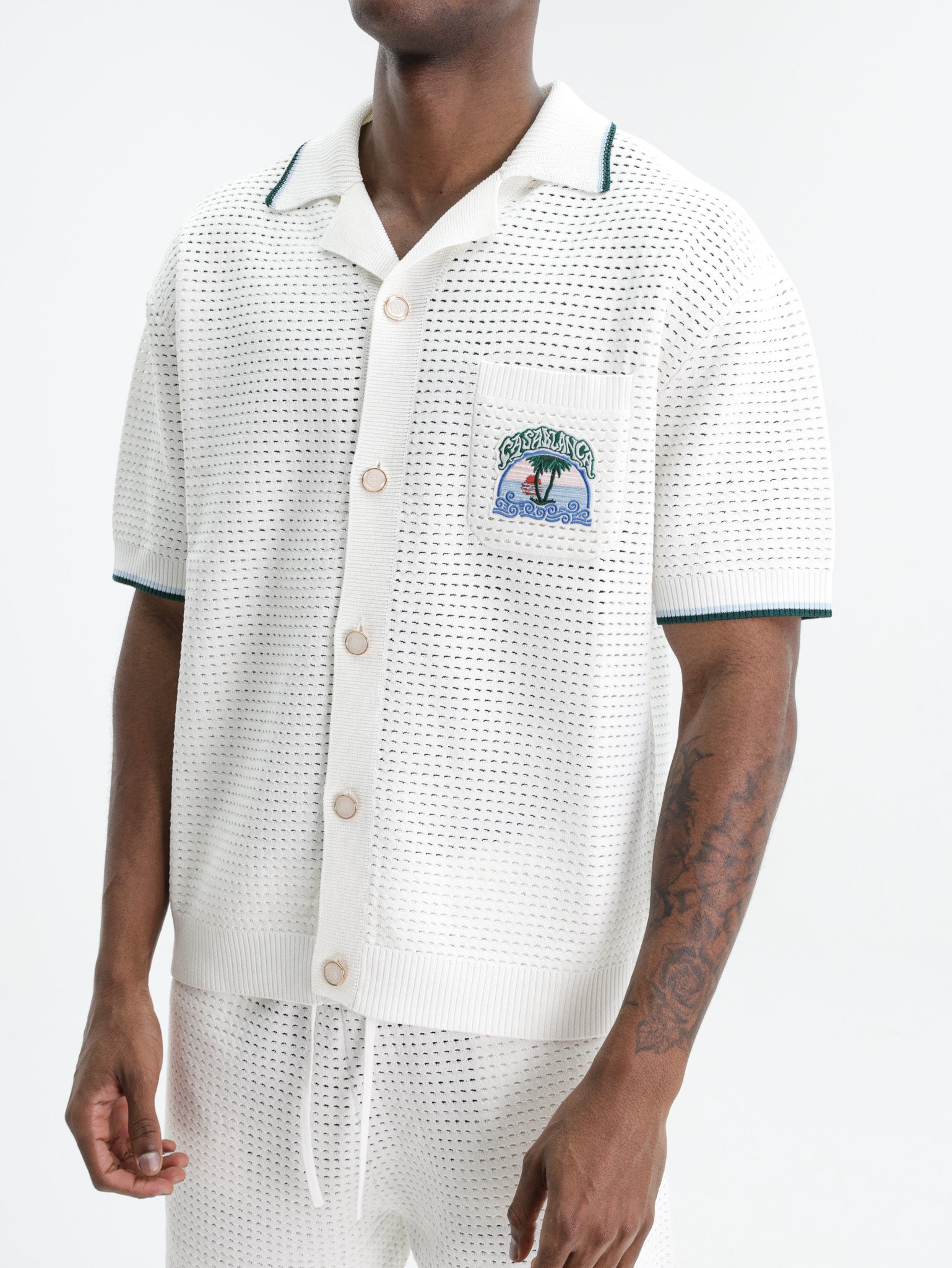 Casablanca Palm Tree Emblem Crochet Shirt White