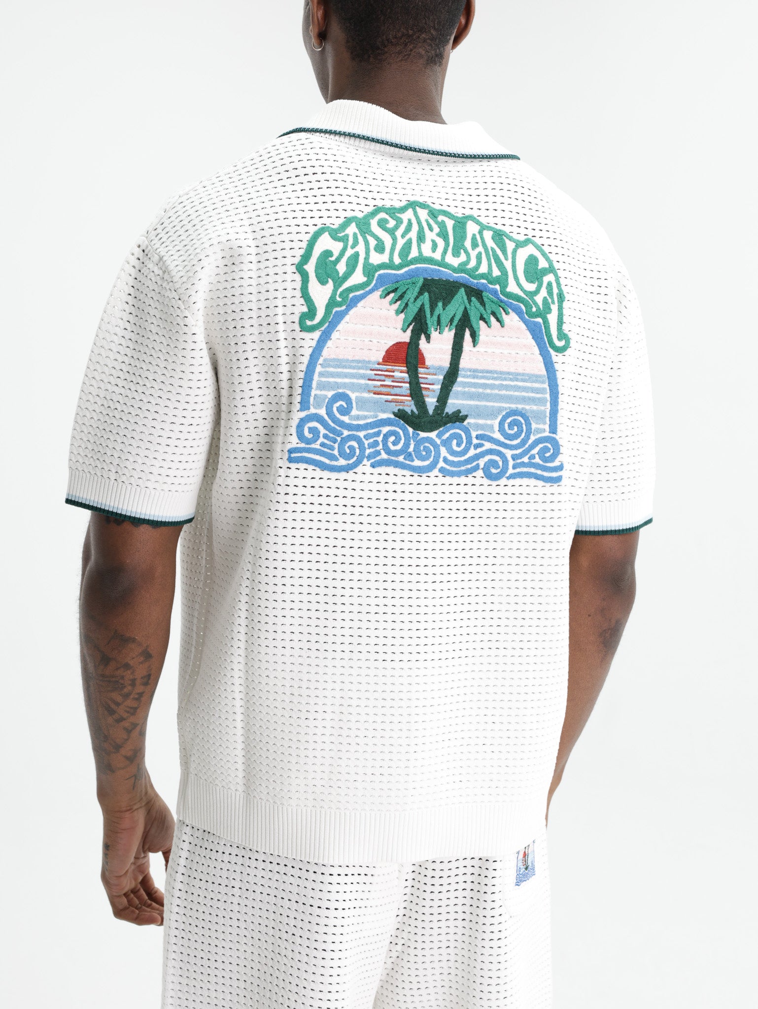 Casablanca Palm Tree Emblem Crochet Shirt White