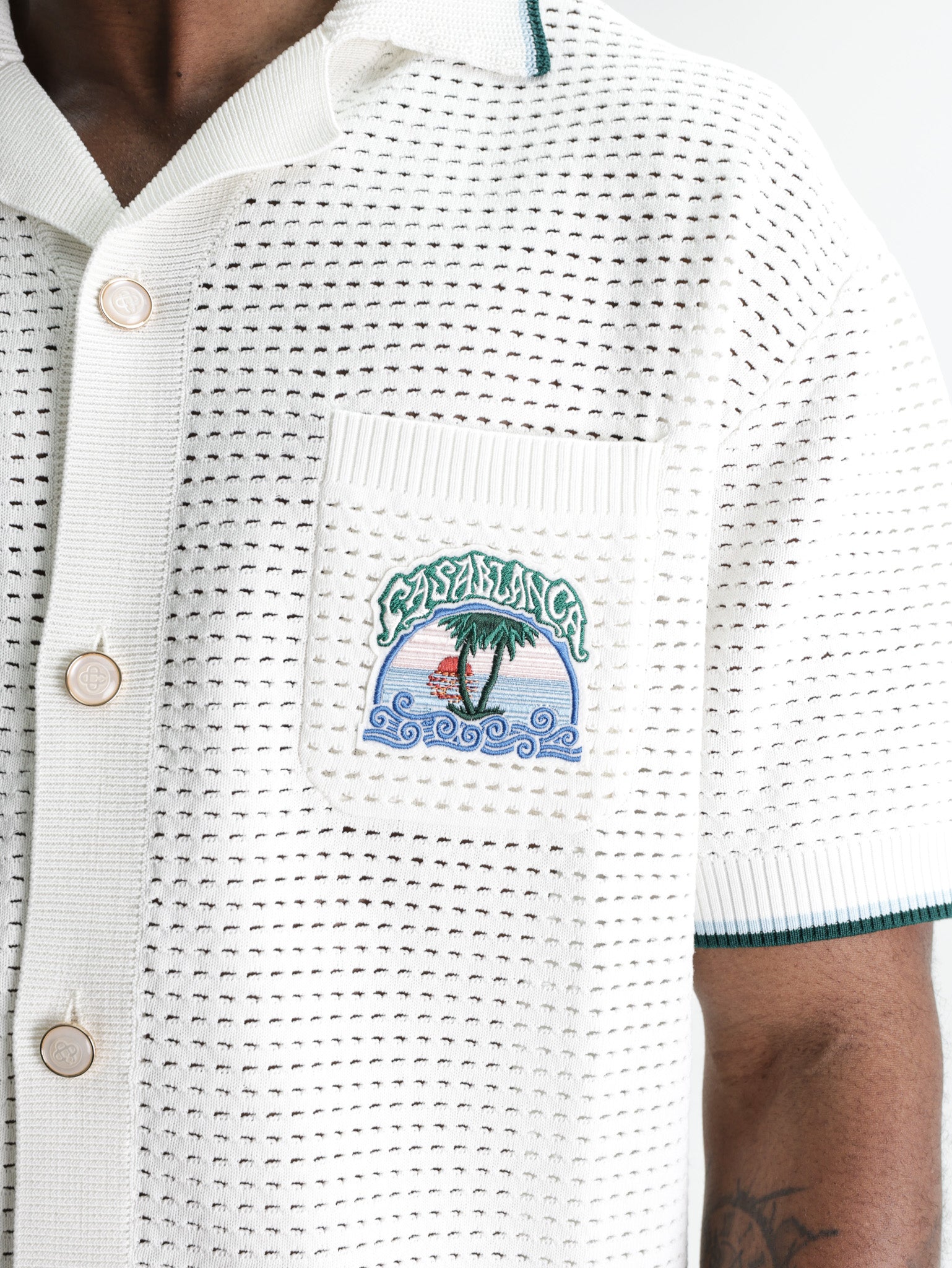 Casablanca Palm Tree Emblem Crochet Shirt White