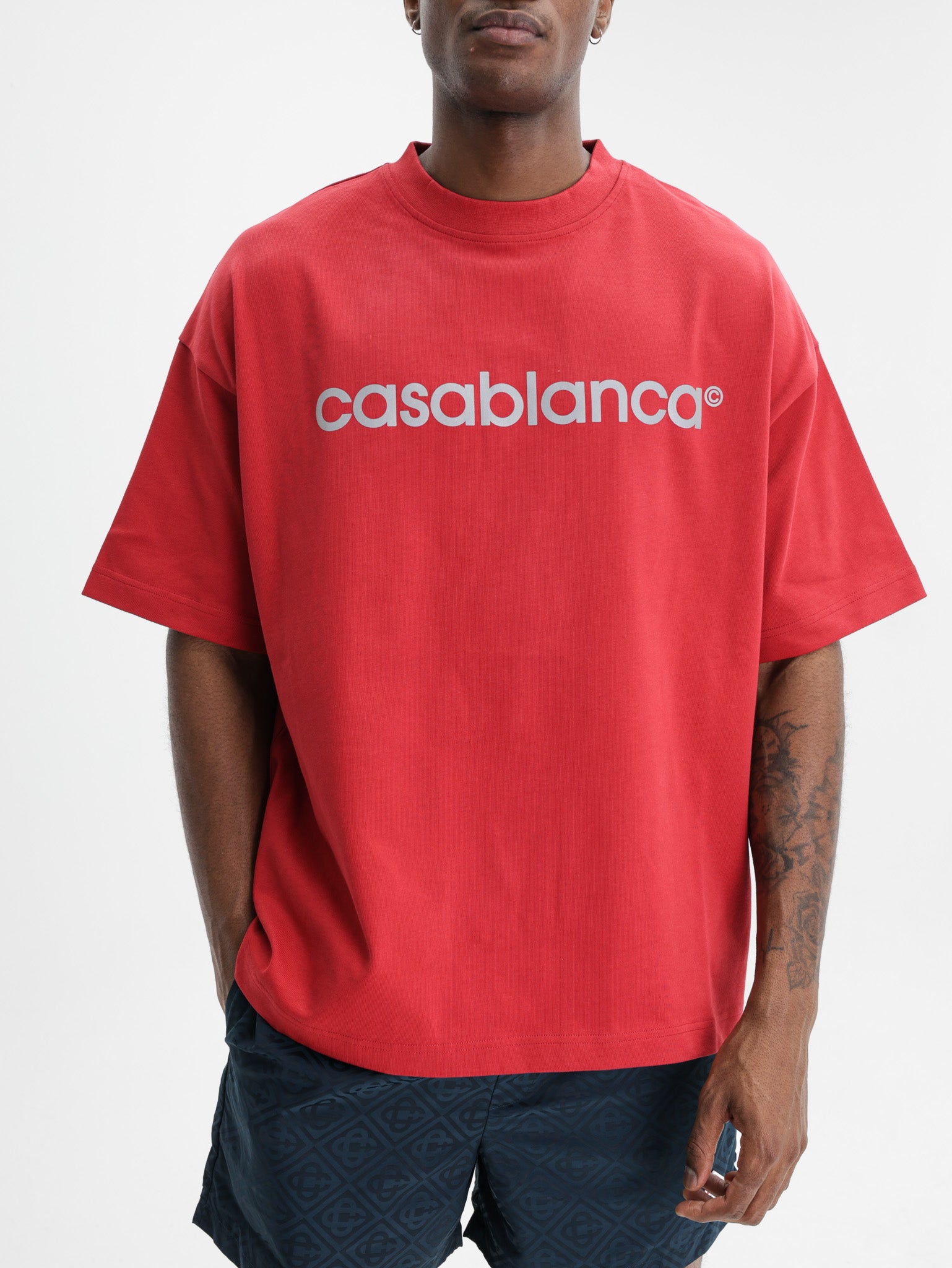 Casablanca Reflective Logo Oversized T-Shirt Red