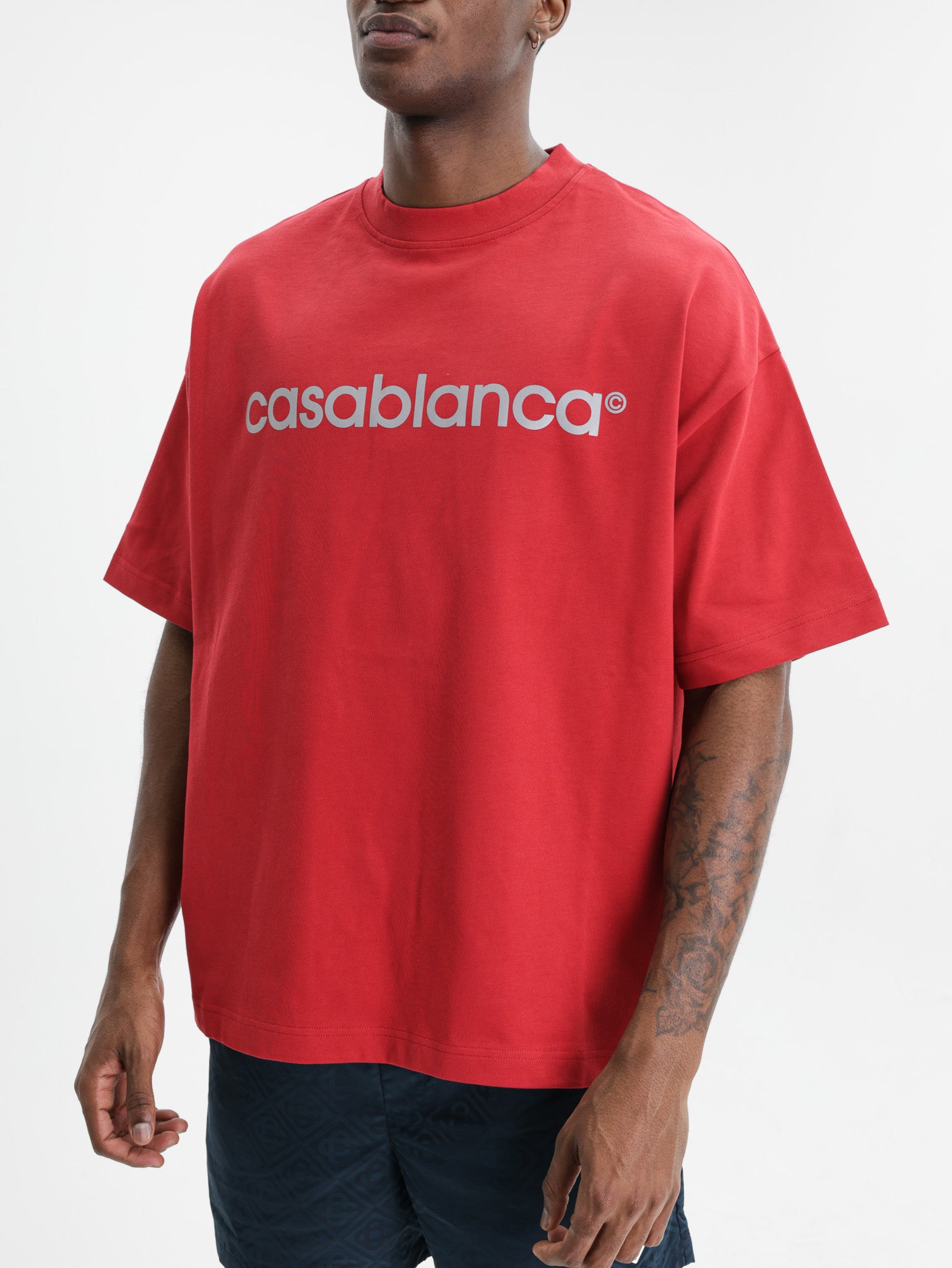 Casablanca Reflective Logo Oversized T-Shirt Red