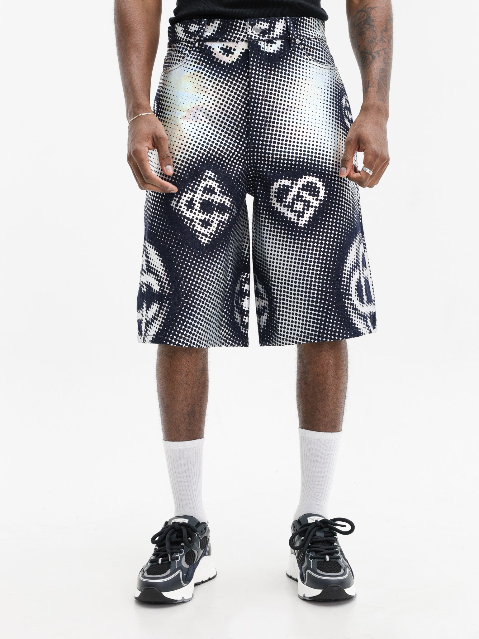 Casablanca Pearlescent Monogram Denim Shorts Indigo