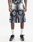 Casablanca Pearlescent Monogram Denim Shorts Indigo