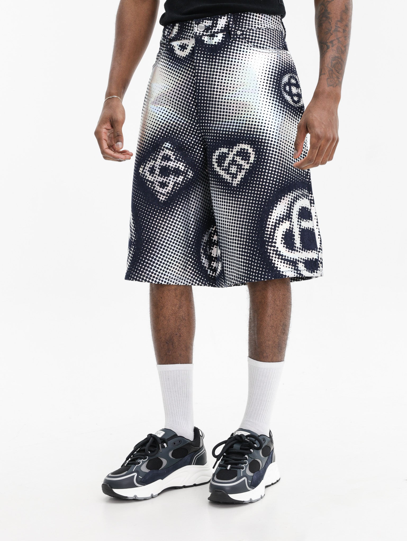 Casablanca Pearlescent Monogram Denim Shorts Indigo