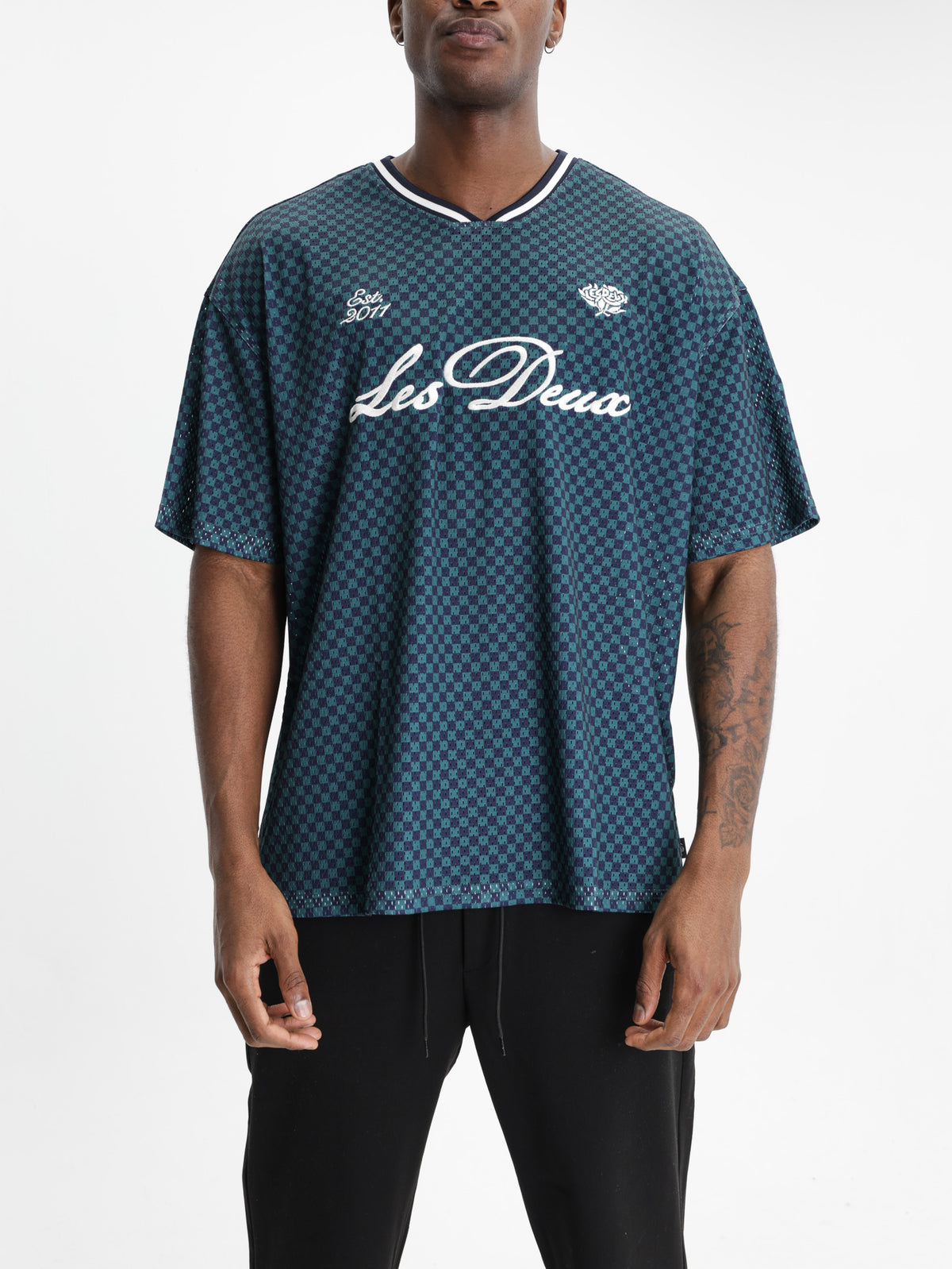 Les Deux Shirt Check Aop Mesh Mediterranean Green