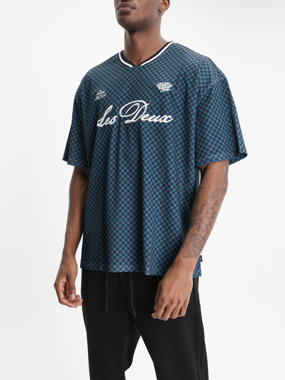 Les Deux Shirt Check Aop Mesh Mediterranean Green