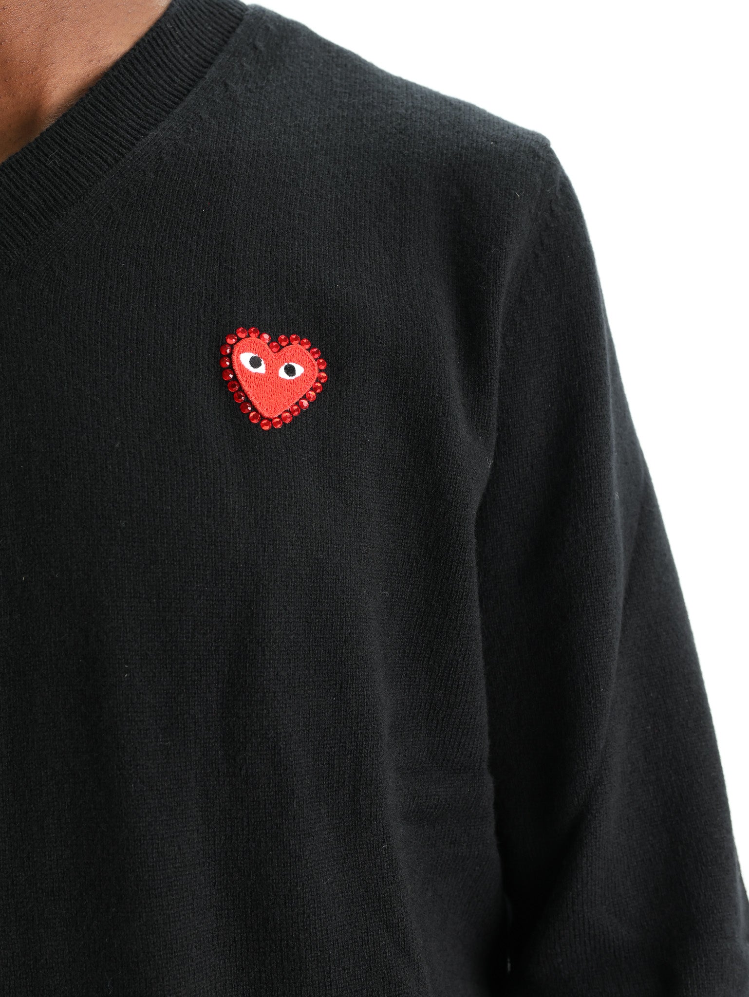 Comme Des Garcons Sweater Red Rhinestone Emblem Black - AL Capone