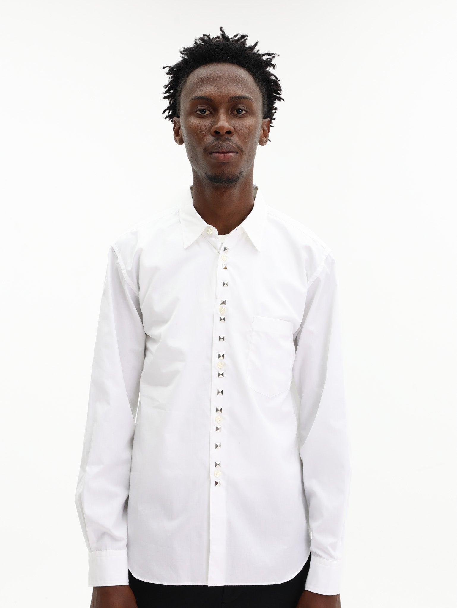 Comme Des Garcons Shirt Studded Button Up White