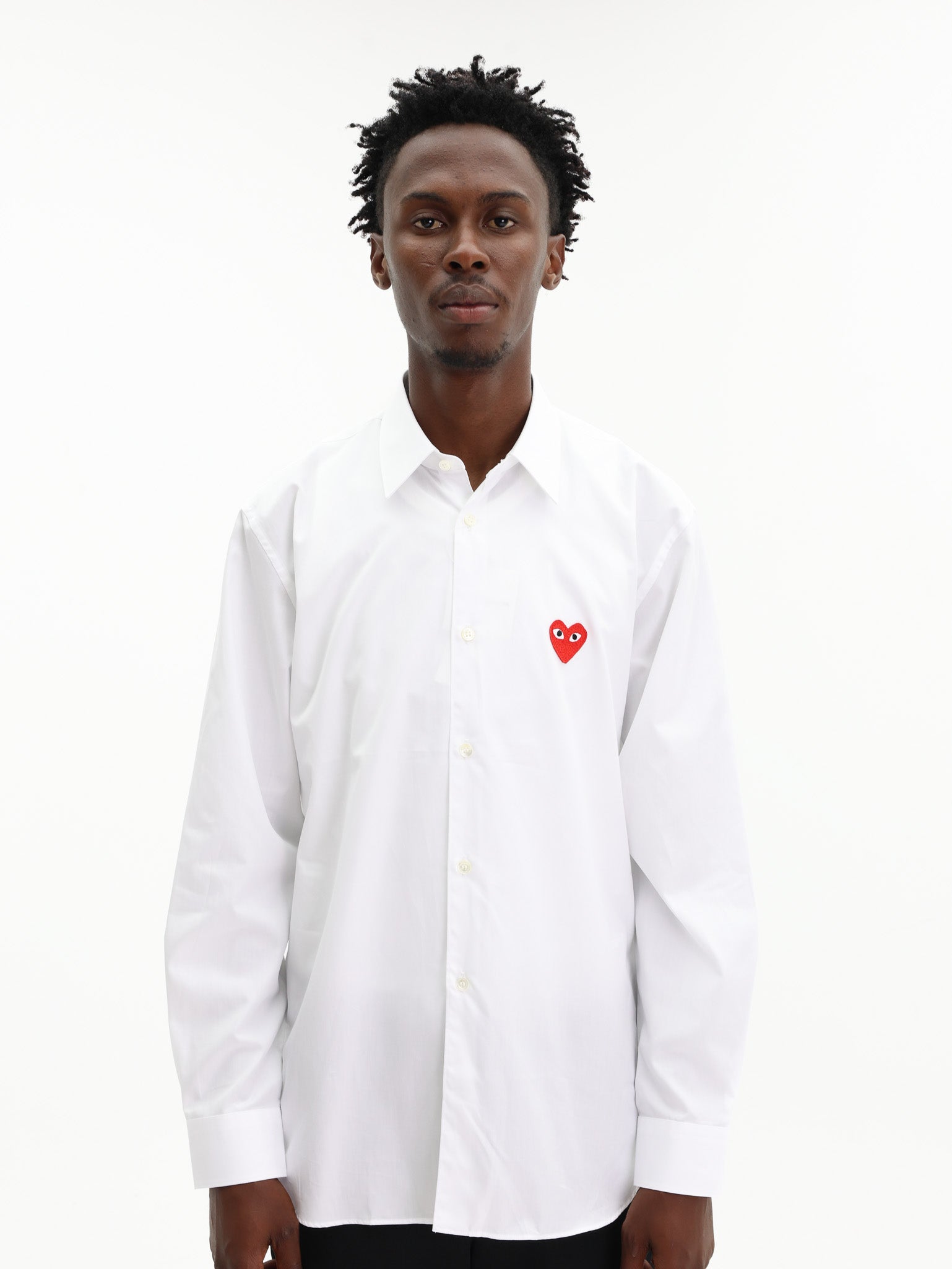 Comme Des Garcons Shirt Play Red Emblem Button Up White