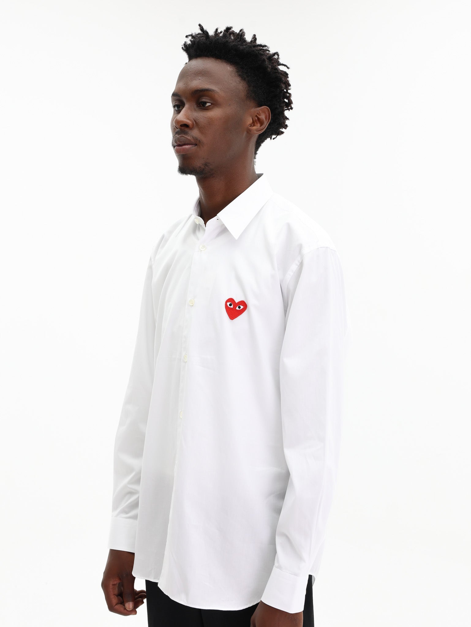 Comme Des Garcons Shirt Play Red Emblem Button Up White