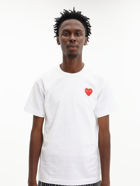 Comme Des Garcons T-Shirt Play Emblem Rhinestone Heart White - AL